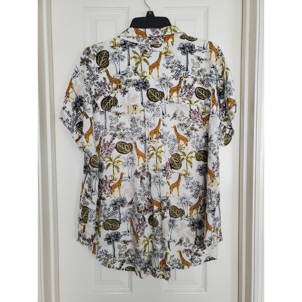 Jane + Delancey Shirt White Giraffe Safari Print Short Sleeve Button Up XL - Picture 5 of 10